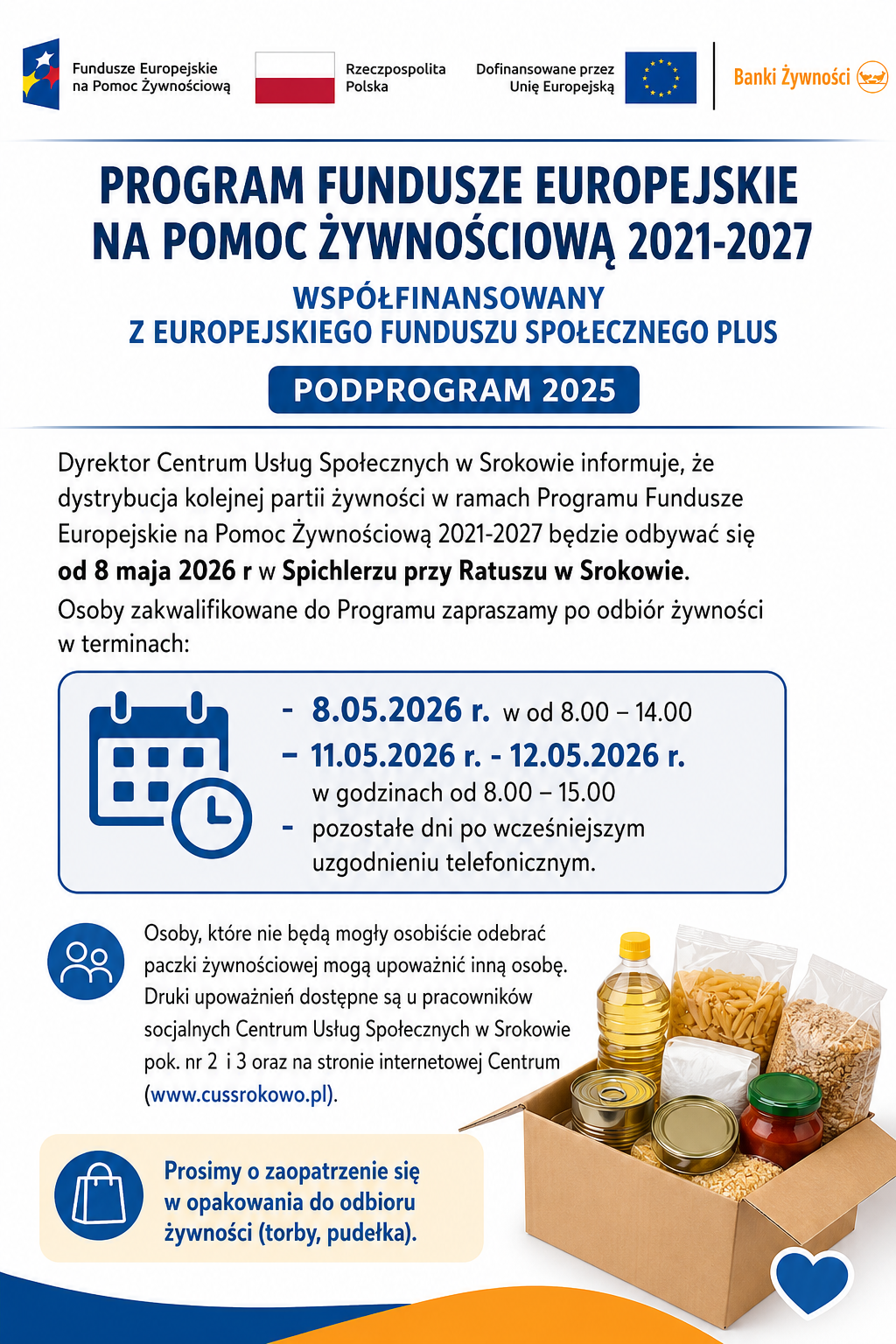 Ogłoszenie o&nbsp;dystrybucji pomocy żywnościowej