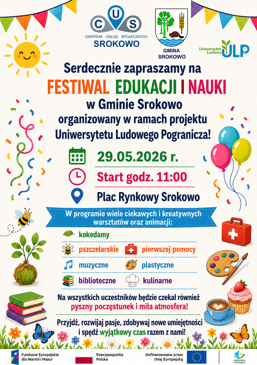 Plakat zaproszenie na&nbsp;festiwal edukacji i&nbsp;nauki 29 maja godz. 11