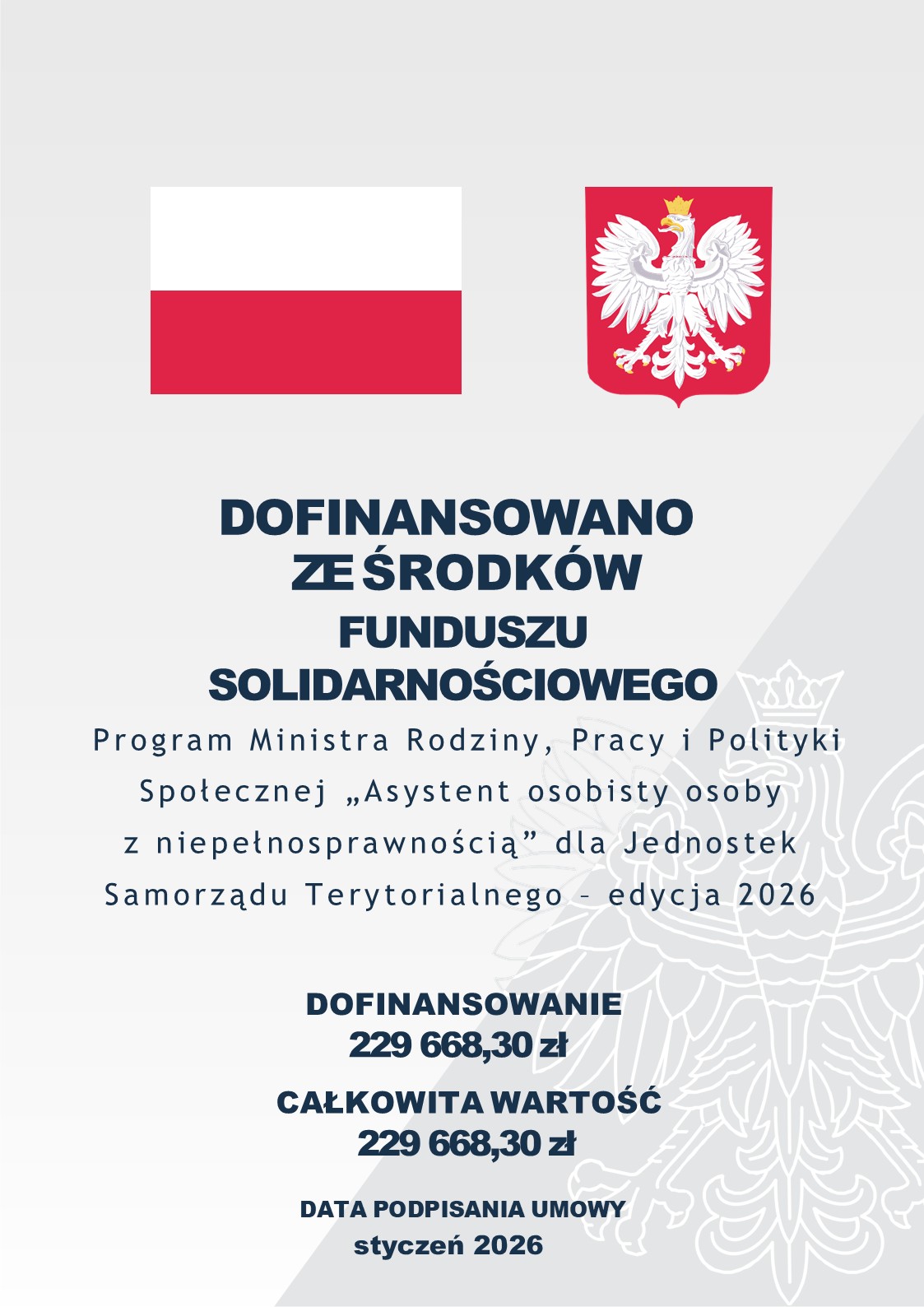 Plakat o&nbsp;dofinansowaniu programu Asystent osobisty osoby z&nbsp;niepełnosparwnością