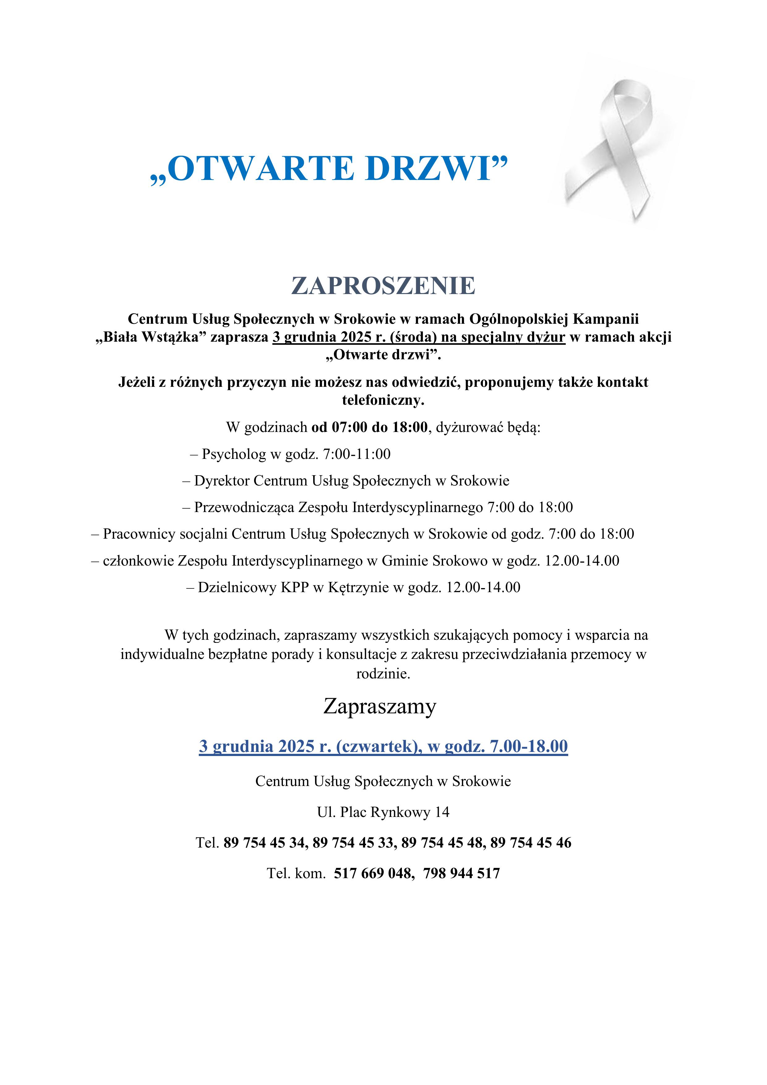 Informacja o&nbsp;otwartych drzwiach